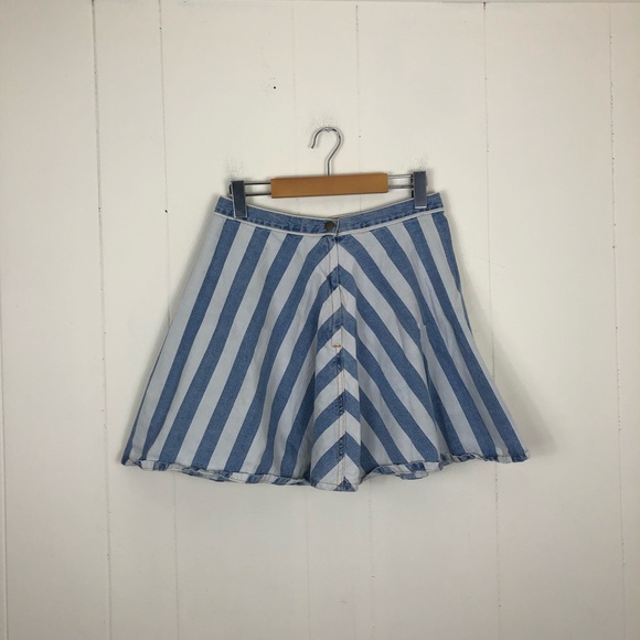American Apparel Striped Denim Circle Skirt Sz L - Picture 3 of 12